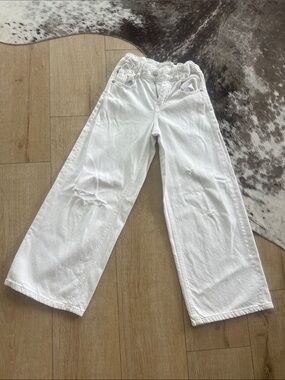 Zara White Wide-Leg Distressed Jeans